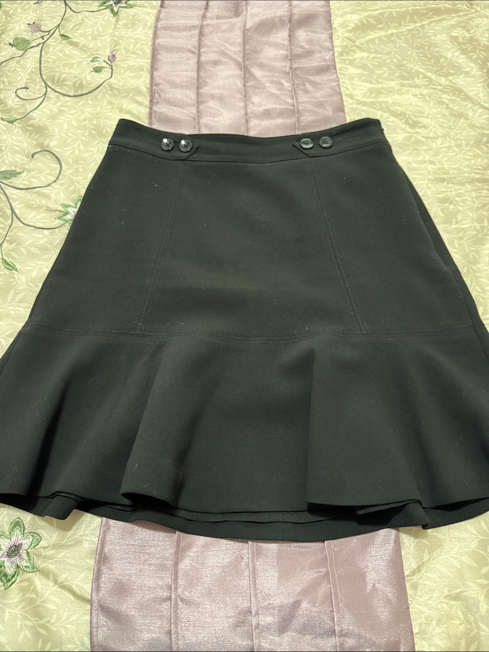 White House Black Market Black Flared Hem Skirt with Button Waist